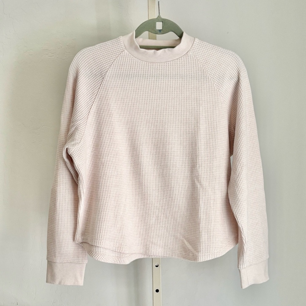 Madewell Mock neck waffle knit long sleeve crop top, Ecru, Large